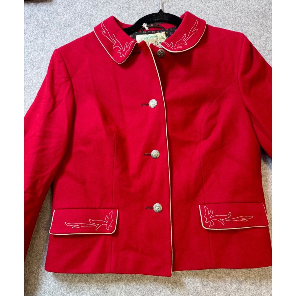 Vintage Wenger Austrian Loden Wool Jacket Red Trachten Boiled Wool EU38